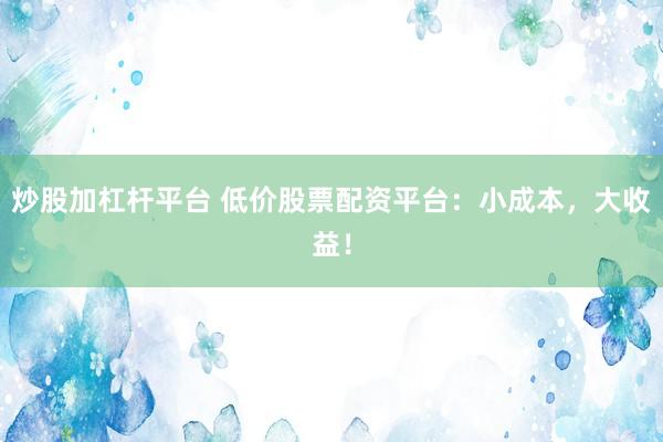 炒股加杠杆平台 低价股票配资平台：小成本，大收益！