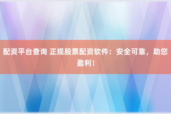 配资平台查询 正规股票配资软件：安全可靠，助您盈利！