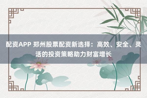 配资APP 郑州股票配资新选择：高效、安全、灵活的投资策略助力财富增长