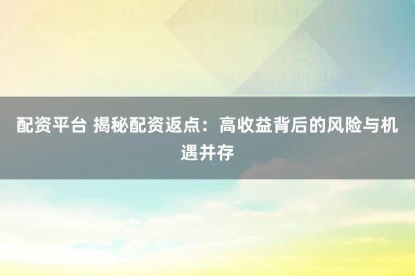 配资平台 揭秘配资返点：高收益背后的风险与机遇并存