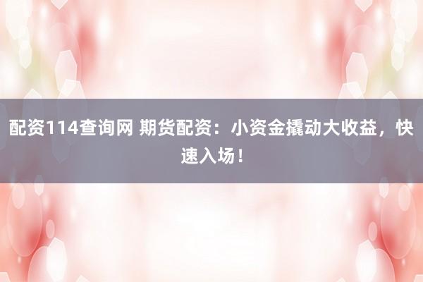 配资114查询网 期货配资：小资金撬动大收益，快速入场！