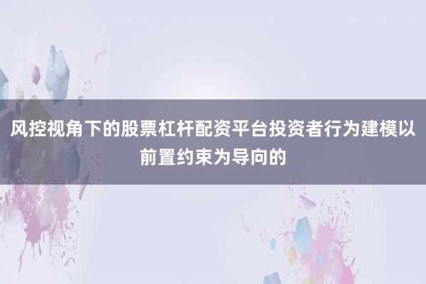 风控视角下的股票杠杆配资平台投资者行为建模以前置约束为导向的