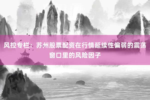 风控专栏：苏州股票配资在行情延续性偏弱的震荡窗口里的风险因子
